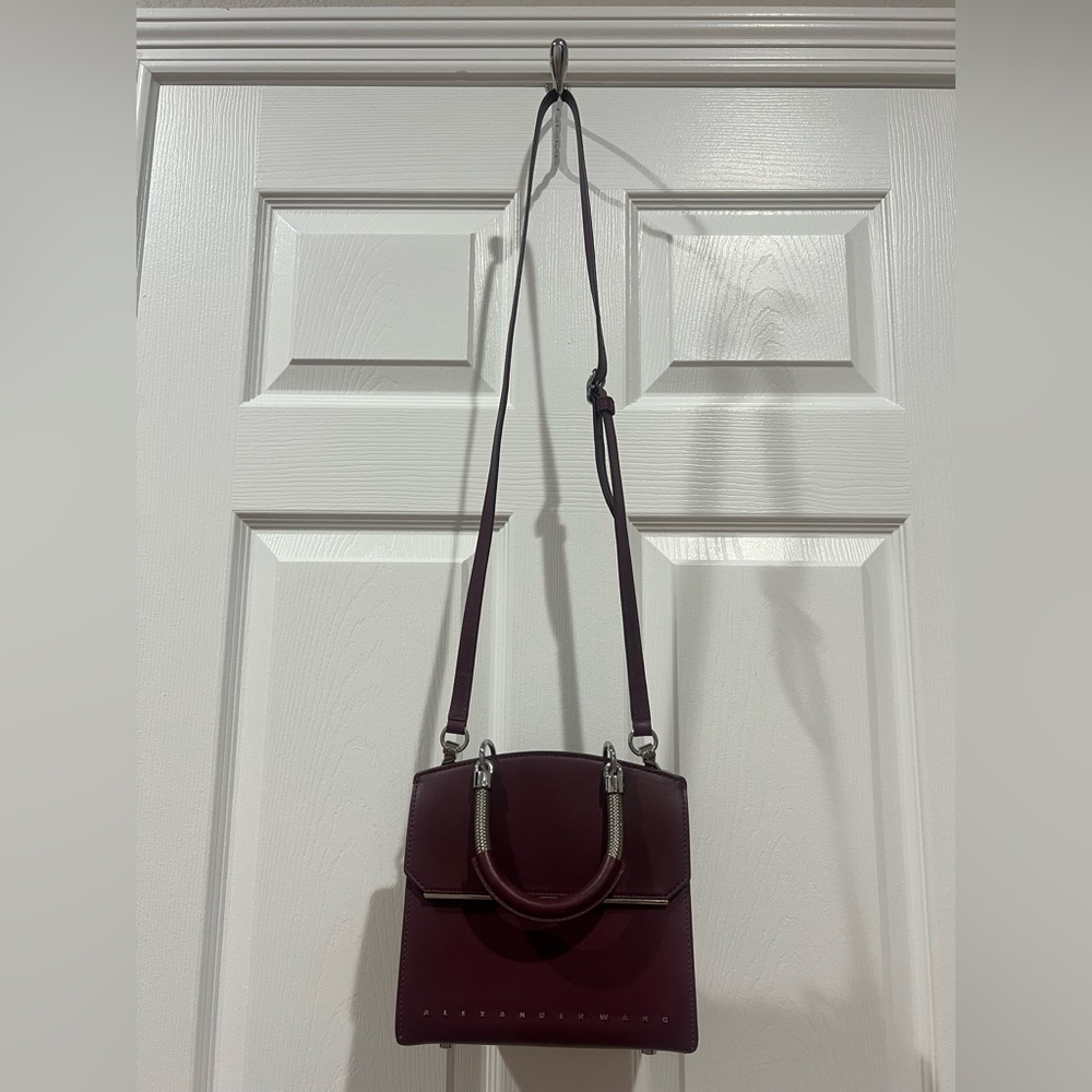 Alexander Wang Bag Dime Mini Flap Satchel Cranberry Leather Crossbody Purse